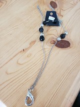 1172 Silver W/ Black Beads &amp; Clasp Pendant Necklace Set (New) - £6.79 GBP