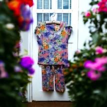 Tommy Bahama Womens 2 Pc Pajama Set Sz L Cotton Blend Floral Tropical Co... - £24.92 GBP
