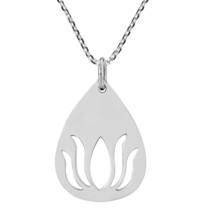 Spiritual Teardrop Lotus Silhouette Sterling Silver Pendant Necklace - £15.04 GBP