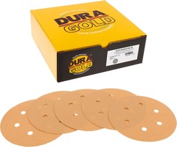 Dura-Gold Premium 100 Grit 6&quot; Gold Sandpaper Discs, 6 Hole Pattern, Metal - £30.05 GBP