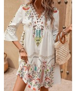 Lace Detail Printed Three-Quarter Sleeve Dress - $44.95