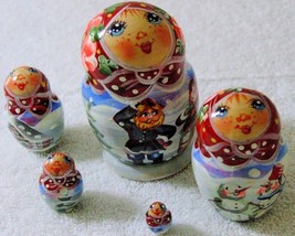 5pcs Hand Painted Russian Nesting Doll &quot;Winter Scenes&quot; - £19.77 GBP