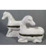 Trinket Boxes White Porcelain Horses 2 qty VINTAGE Hinged 4&quot; &amp; 3&quot;. - $12.77