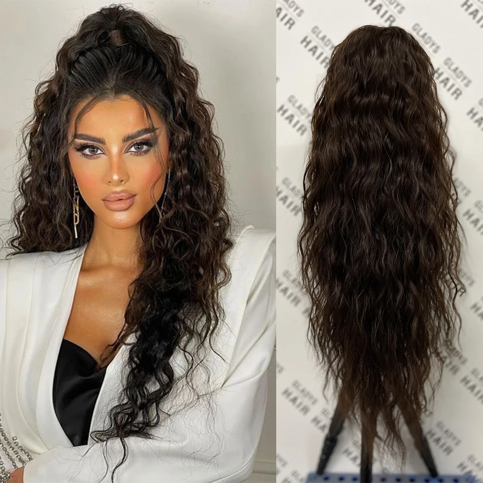 Tensions clip in synthetic drawstring ponytail wig long water wave afro pony tail women thumb200