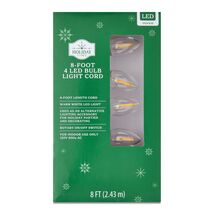 HOLIDAY TIME C449-713NWL 8-FOOT 4 LED BULB LIGHT CORD WARM WHITE W/SWITC... - $7.98