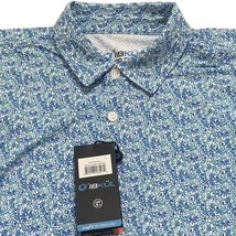 New Ibkul Mens Tropical Leaves Short Sleeve Polo Shirt Mint/Royal Size Large - £34.16 GBP
