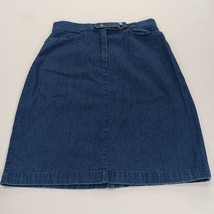 Talbots Petites Women's Blue Cotton Front Zipper Denim Skirt Pockets Size 8 image 14