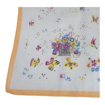 Vtg Printed Hanky Butterflies Wildflowers Kitschy Handkerchief Pink Yellow Boho - £18.71 GBP