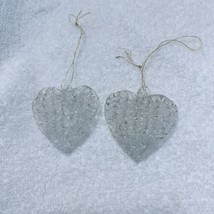 HandBlown Clear Glass 2”x2” Hearts Lot of 2 Christmas Ornaments Glittery Sparkle - £13.63 GBP