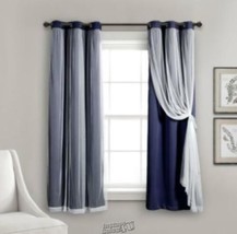 Lush Decor Grommet Sheer Panels with Insulated Blackout Lining Navy Set 76X63 - £33.60 GBP