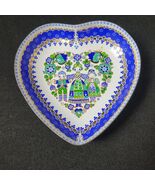 VTG Miniature Heart Metal Enamel Trinket Bowl w/ Folk Flowers Steinbock ... - $18.80