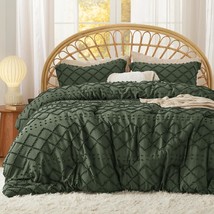 Queen Comforter Set - Olive Green Comforter, Boho Tufted Shabby Chic Bedding Com - £80.58 GBP