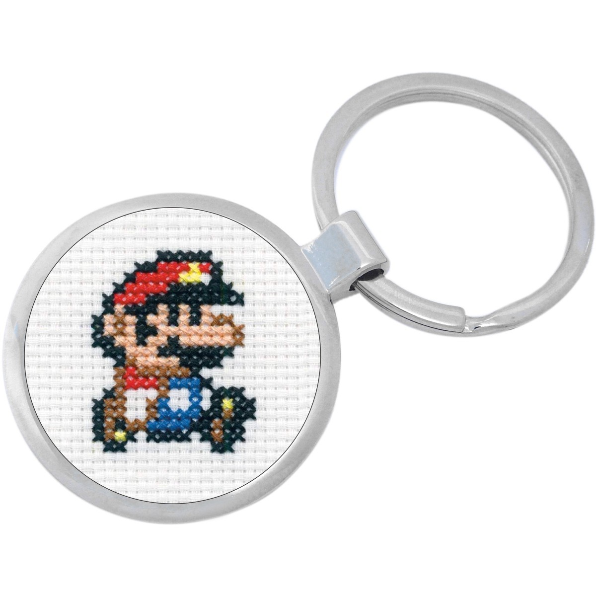 Mario Cross Stitch Keychain - Includes 1.25 Inch Loop for Keys or Backpack - $10.77