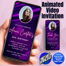 Any Age Invite, Purple Wave Digital Invitation, Video Invite Animated In... - £4.72 GBP