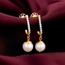 14K Gold Glorious Love Pearl &amp; Diamond Semi Hoop Earrings | Sparkling Glamour fo - £325.02 GBP