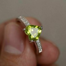 2Ct Heart Cut Green Peridot Solitaire Women Engagement Ring 14k White Gold Over - £85.67 GBP