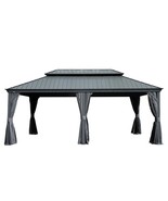 12&#39;x18&#39; Hardtop Metal Gazebo: Dual-Layer Steel Roof, Drainage, Curtains - $2,968.26 CAD