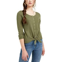 MSRP $34 Ultra Flirt Juniors&#39; Tie-Hem Thermal Top Olive Green Size Large - $14.25