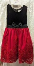 Biscotti Black Velvet Red Sequins Dress 3T Girls Holiday Formal Celebration Bow - £19.74 GBP