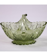 Fenton Split Twig Oval Basket Daisy And Button Pattern Vintage Green Gla... - $13.50