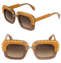 PRADA 26R RAW Nut Canaletto Brown Leather Wood Sunglasses Square PR26RS Unisex - $692.01