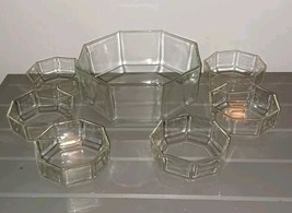 VINTAGE ARCOROC OCTIME CLEAR 9&quot; OCTOGON SERVING BOWL &amp; 6 - 4.5&quot; BOWLS FR... - $55.00