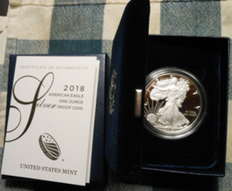 2018-W Proof Silver American Eagle 1 oz coin w/box &amp; COA - 1 OUNCE - £67.96 GBP