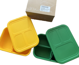 Set of 2 Platinum Silicone Bento Boxes w 3 Compartments Leak-Proof NEW - £26.13 GBP