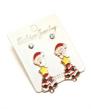 NEW 3 Pairs of Earrings on A Card ~ Christmas Tree, Santa &amp; Rhinestone Stud - £1.61 GBP