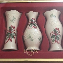 Lenox Porcelain 3 Pc Vase Gift Set Christmas Candy Cane Vases New - $49.99