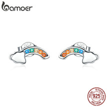 Authentic 925 Silver Colorful Rainbow and Cloud Stud Earrings for Women Korean E - £12.13 GBP