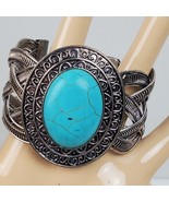 Vintage Tribal STATEMENT Turquoise Style Beaded Metal Bracelet 2&quot; Wide - $34.96 CAD