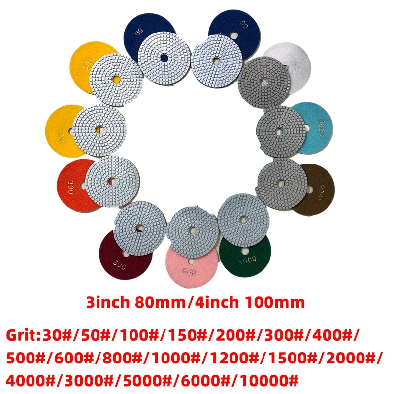 80mm 100mm  Polishing Pad 3&quot; 4&quot; Wet Buff Disc Asive for Sanding Marble G... - $37.19