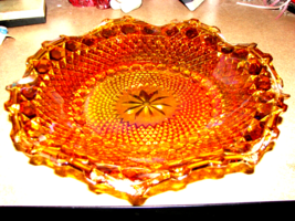 VItg.  Indiana Carnival Glass Shallow Bowl  Iridescent Marigold 10&quot; Ruff... - £22.65 GBP