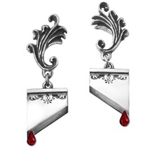 Alchemy Gothic Marie Antoinette Earrings Guillotine Red Crystal Blood Dr... - $41.95