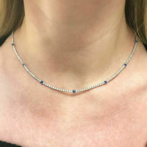 20.00CT Round Cut Simulated Sapphire &amp; Diamond 925 Silver Gold Plated Necklace - £190.21 GBP