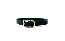 Black Leather Nina Choker Collar &amp; Gold Hardware, Simple Thin Day Collar BDSM  - $40.00