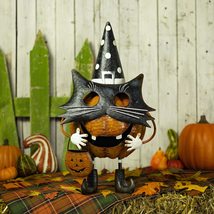 Zaer Ltd. Masked Metal Halloween Jack-O-Lantern Pumpkin Figurines with Hats (Cat - £97.77 GBP