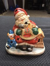 Vintage Terra Cotta Hand Painted Santa Tea Candle Holder Christmas Holid... - $14.85