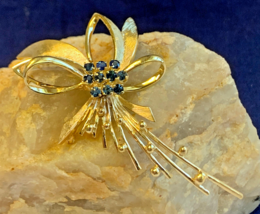 Vtg 14K Yellow Gold Brooch 10.48g Fine Jewelry Sapphire Color Stones Pin - £636.94 GBP