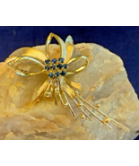 Vtg 14K Yellow Gold Brooch 10.48g Fine Jewelry Sapphire Color Stones Pin - £631.18 GBP