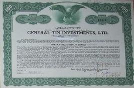 General Tin Investments Stock Certificate -1961 - Vintage Rare Scripophilly Bond - £32.13 GBP