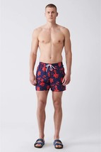 Men&#39;s Navy Blue-Red Quick Dry Printed Standard Size Swimwear Marine Shor... - £25.92 GBP