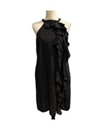 Saiph Italy Dress Womens L Black Linen Blend Mini Sleeveless Ruffle Lage... - $61.90 CAD