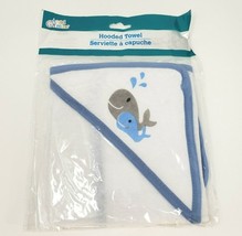 NEW ANGEL OF MINE HOODED TOWEL BABY INFANT WHITE &amp; BLUE WHALES 100% POLY... - £21.95 GBP