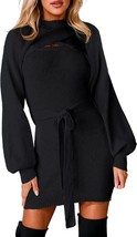 BLENCOT Women&#39;s 2 Piece Black Turtleneck Sweater Mini Dress - Size: XL (... - £19.04 GBP