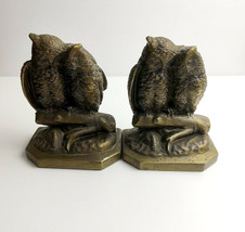 2 pc Brass Owls Bookends Heavy Duty 6 in tall made in USA Owl Bird Figurine - £52.30 GBP