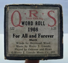 Qrs Word Player Piano Autograph Roll For All And Forever 1908 Metal Usa - £25.77 GBP