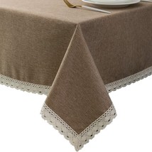 Faux Linen Tablecloth with Lace Trim Waterproof Spill Proof Stain Resist... - £31.63 GBP
