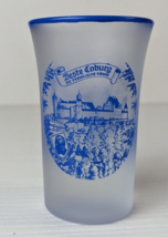 Souvenir shot glass Coburg Germany frosted glass blue castle scene Vtg 3&quot; - £7.72 GBP
